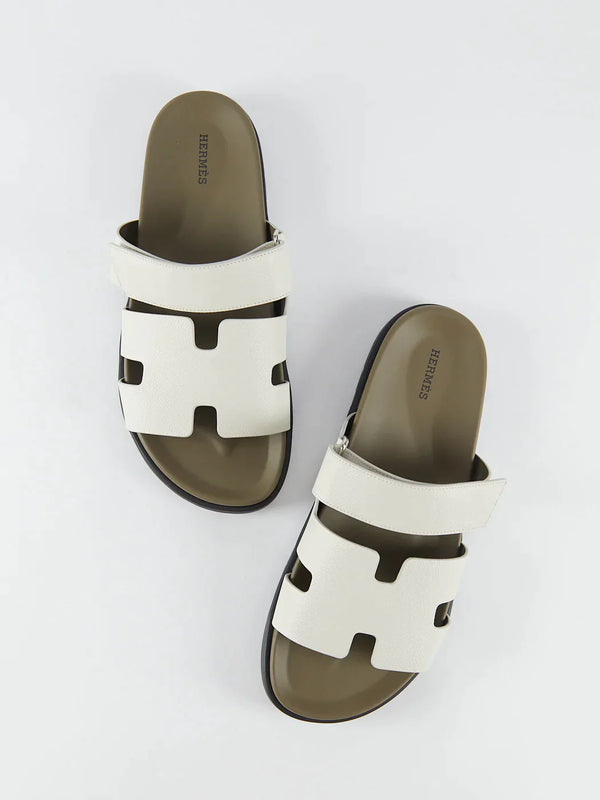 Hermès Chypre Sandals (Beige Glaise & Vert Toundra)