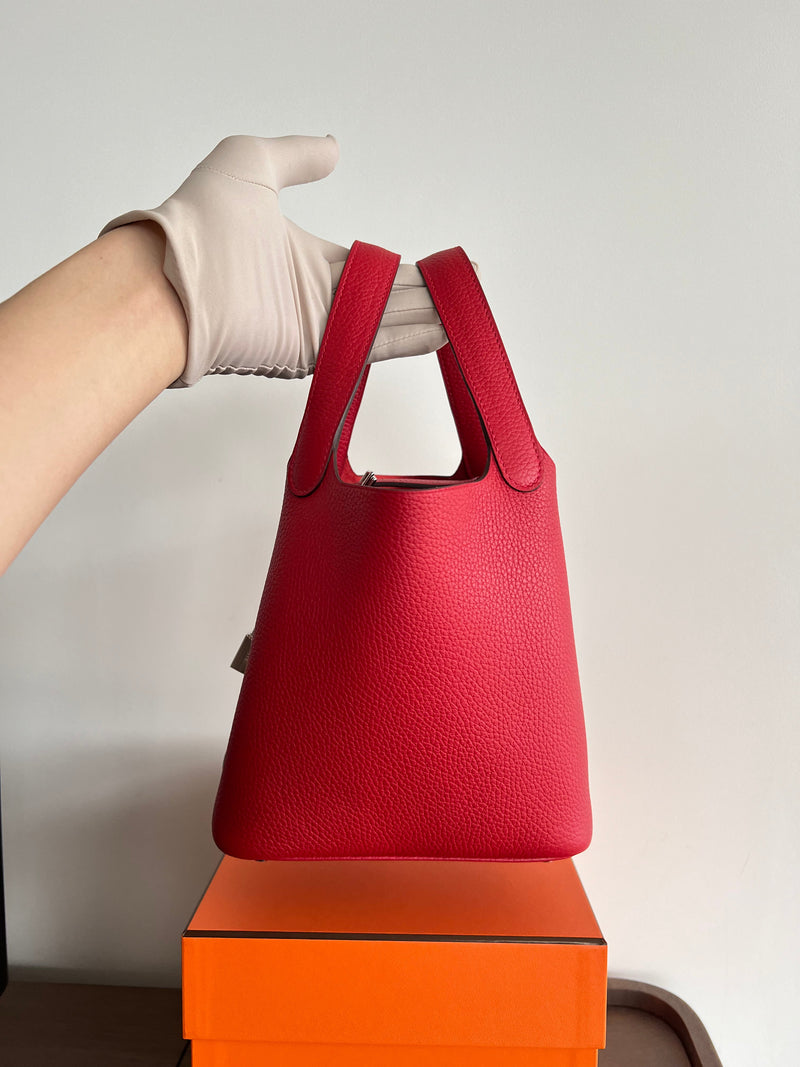 Hermès Picotin 18cm Rouge Casaque, PHW