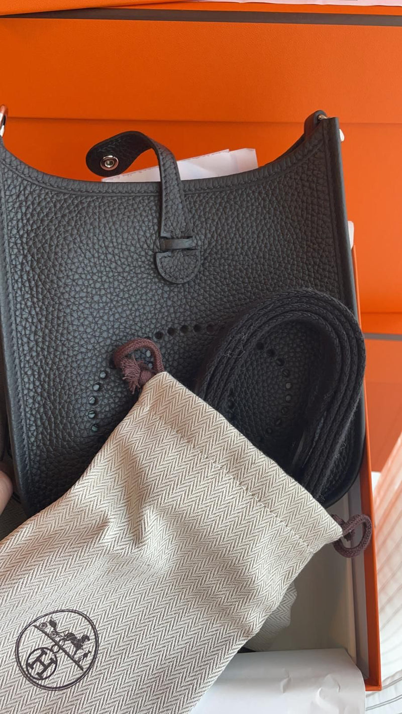 Hermès Mini Evelyne 16 Leather Bag Black Clemence Palladium Hardware