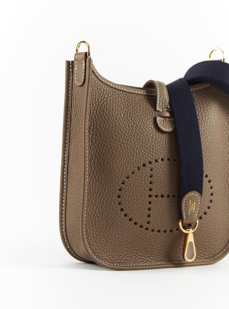 Hermès Mini Evelyne 16 Leather Bag Etoupe Clemence Gold Hardware